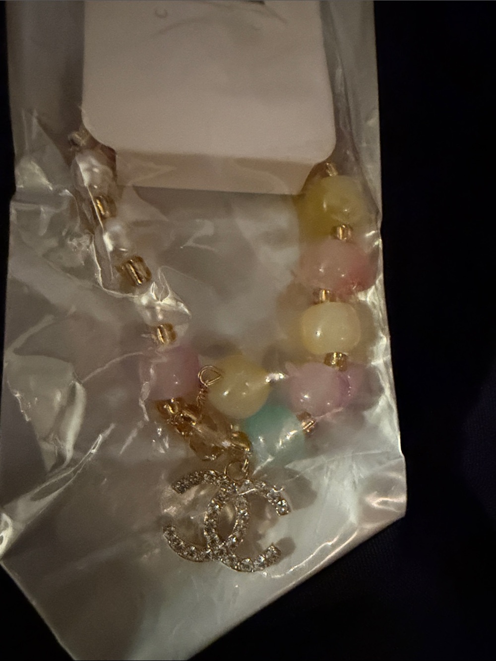 Inspired Pastel Bead Bracelet with Crystal Charm - Pink, Yellow, Blue